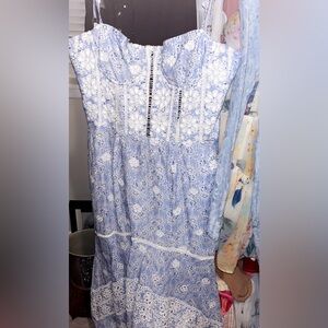 Karina Grimaldi Blue and White Lace Dress